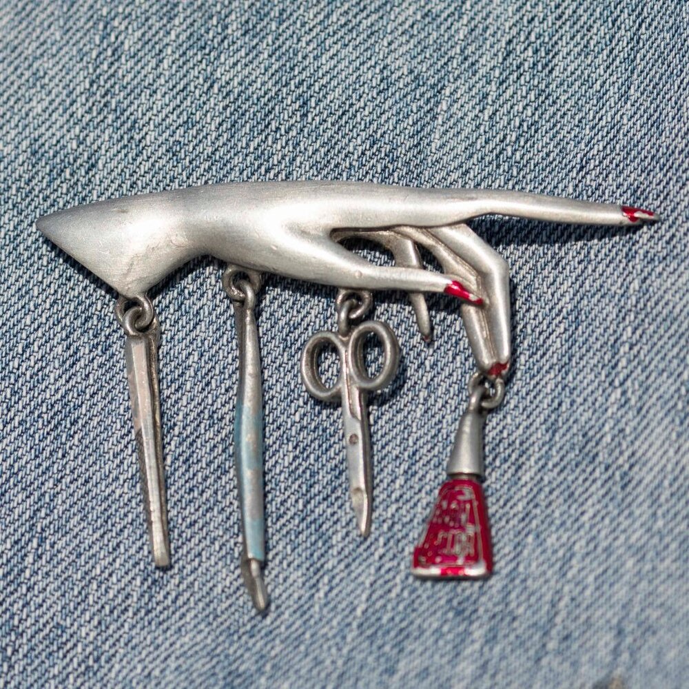 Vintage Nail Technician Brooch | Womens Salon Manicurist Professional Pin Charm